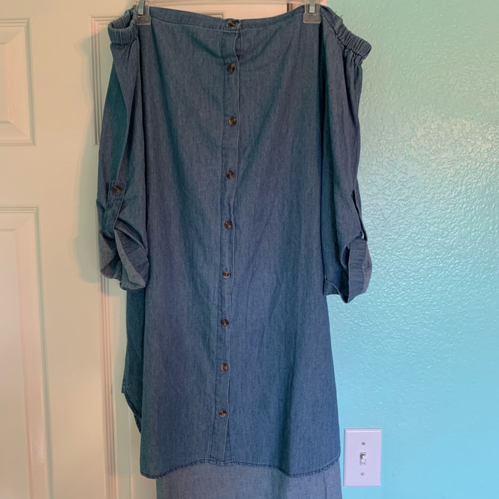Denim Off the Shoulder High-Low Dress